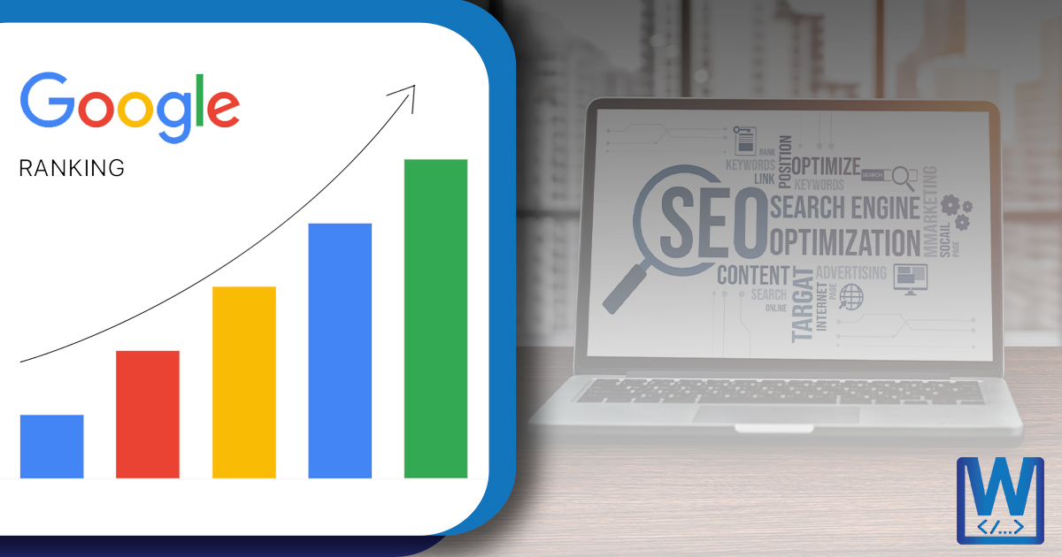 google-ranking-bar-chart-and-SEO-elements-on-laptop-screen-inside-the-office