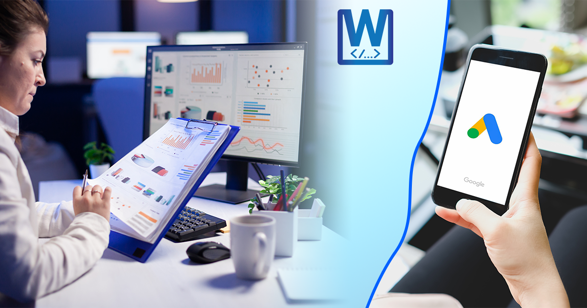 woman-using-google-ads-on-mobile-phone-along-with-studying-the-hardcopy-report